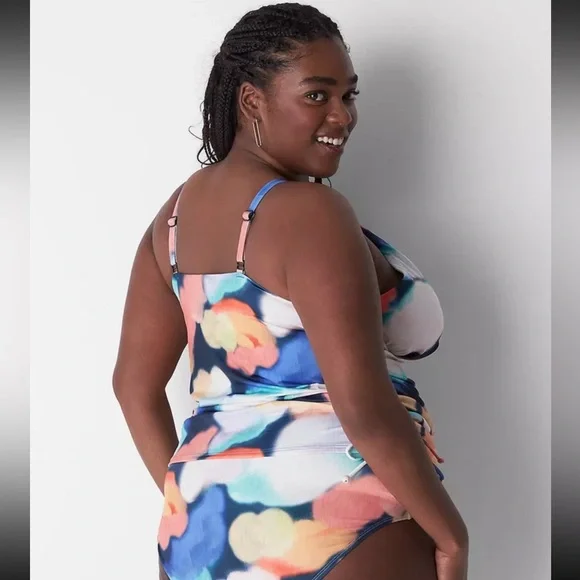 New LANE BRYANT CACIQUE SWIM Lightly Lined Plunge UNDERWIRE TANKINI TOP 44DDD - Picture 3 of 14